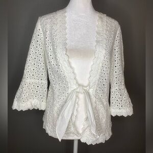 MUSE FOR BOSTON PROPER White Eyelet Tie-Front Cotton Jacket - Size 6